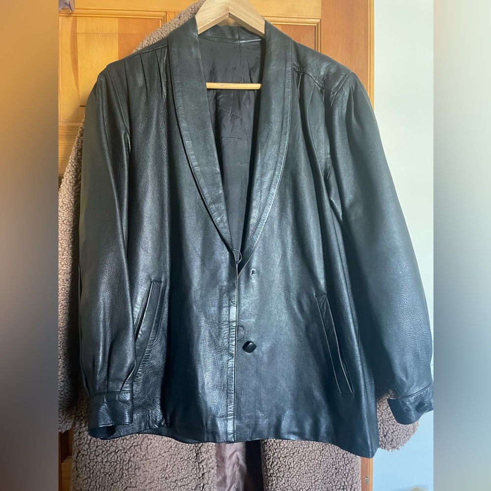 Thrifted Black Leather Blazer with unique sleeves